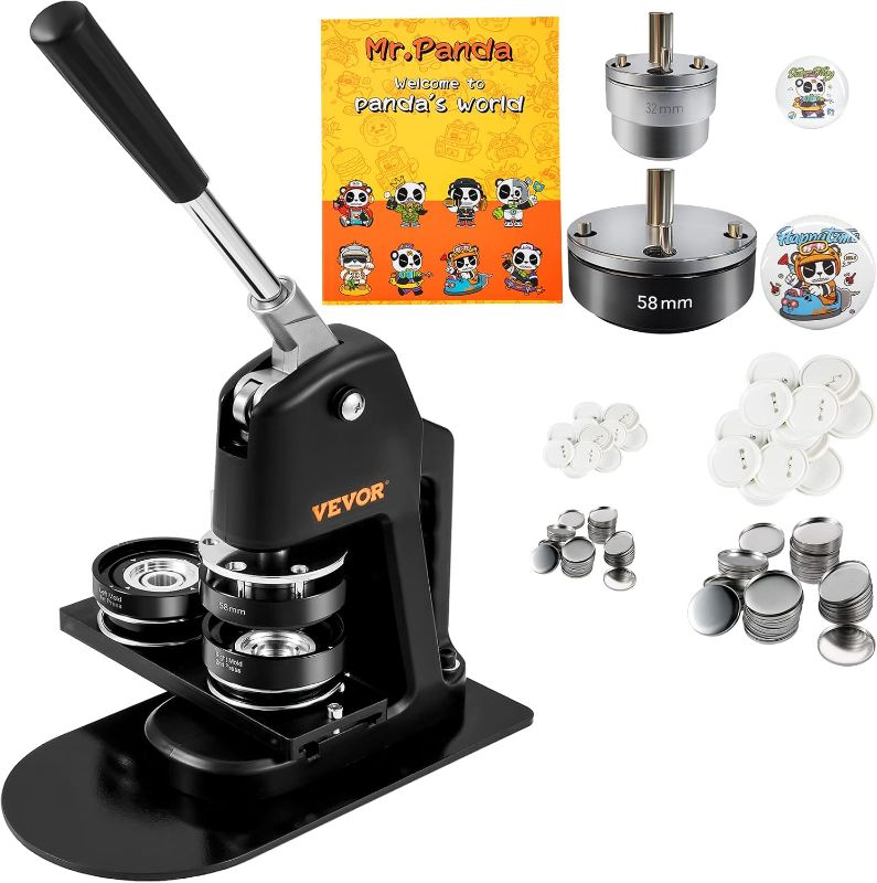 Photo 1 of VEVOR Button Maker Machine 1.25"+2.25" Multiple Sizes Badge Punch Press Kit | with 500pcs Button Parts, Children DIY Presents Pin Maker, Circle Cutter, and Panda Magic Book