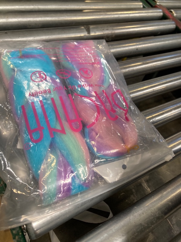 Photo 1 of BACANA Ombre Braiding Hair Rainbow Color 4 Colors Mixed Pink Purple Blue Mint Green 3Packs 24 Inches Synthetic Hair for Braiding Real Soft (Mix Macaron Color)