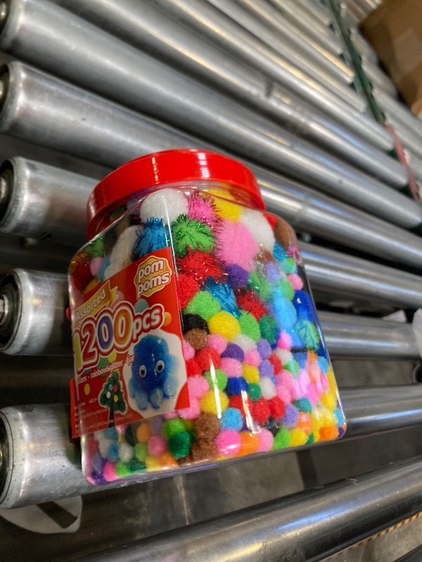 Photo 1 of Iooleem Multi-Color Pom Poms, 1200pcs Assorted Size & Color, Pom Poms for Arts and Crafts, Pom Pom Balls with Wiggle Eyes in jar, Glitter Pom Poms, Craft Supplies.