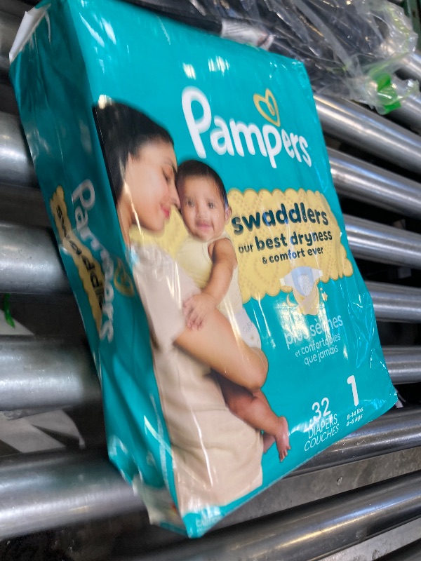 View 2 of Pampers Swaddlers Diapers, Size 1 (8-14 lbs), 32 Count, Hypoallergenic, Absorbent, Keeps Baby Dry and Comfortable, Skin Safe Disposable Newborn Baby Diaper