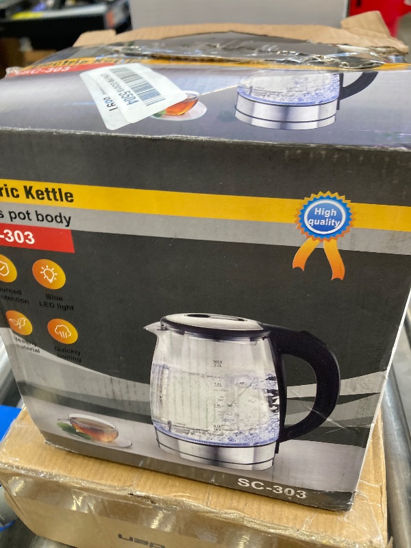 Photo 1 of Electric Kettle Glass 2L, 1500W Fast Boiling Hot Water Boiler with Auto Shut-Off, LED Light, BPA-Free, Borosilicate Glass, Stainless Steel Interior, Wide Opening, Display Refrigerator with Door 04