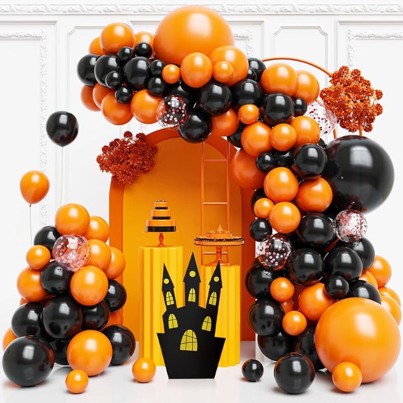 Photo 1 of Orange and Black Balloons, Halloween Balloons Arch Kit, Black and Orange Balloon Garland Arch Kit for Birthday, Halloween Party Decorations