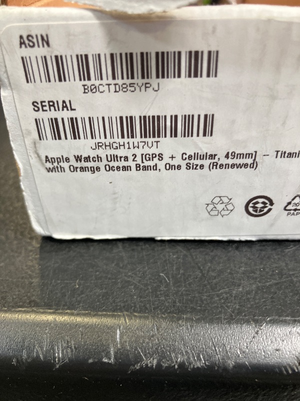 Photo 1 of Apple Watch Ultra 2 [GPS + Cellular, 49mm] - Titanium Case with Orange Ocean Band, One Size (Renewed)