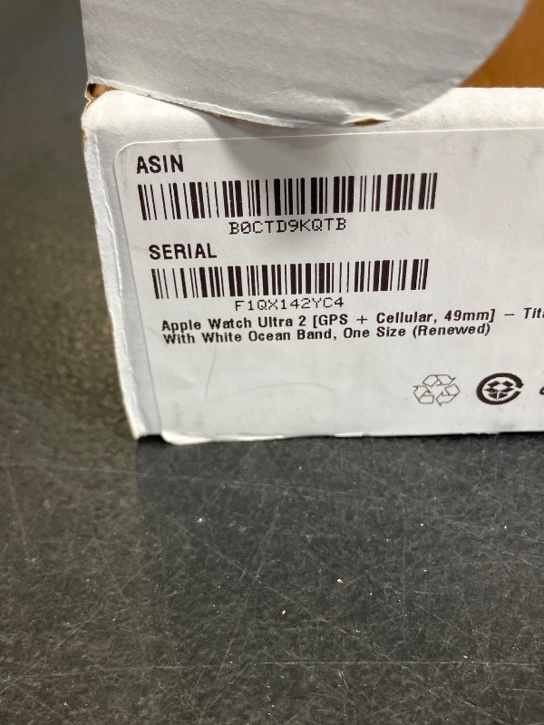 Photo 1 of Apple Watch Ultra 2 [GPS + Cellular, 49mm] - Titanium Case With White Ocean Band, One Size (Renewed)