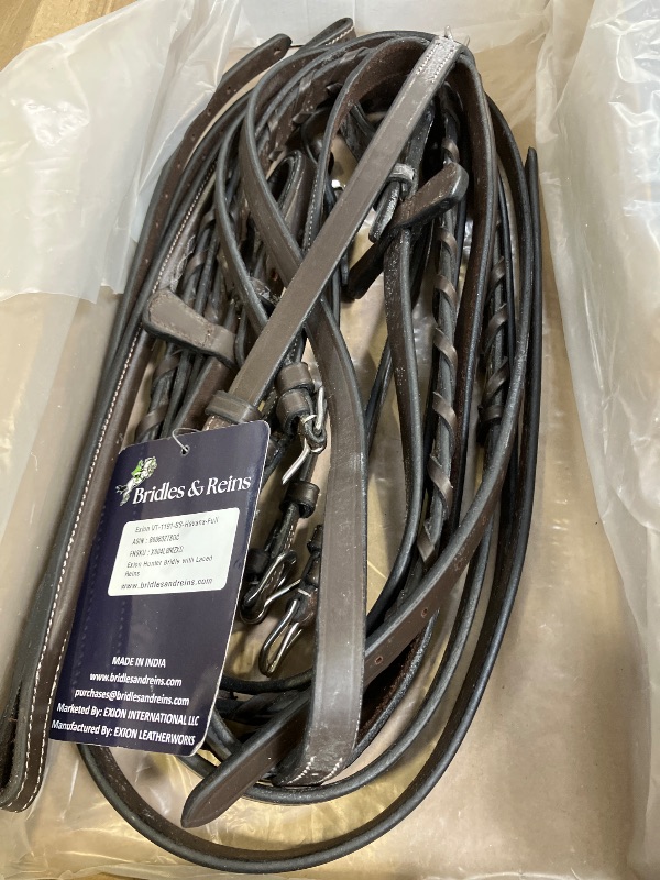 Photo 1 of ExionPro Exion English Snaffle Bridle for Horses with Laced Reins - Fancy Stitched Leather Hunter Jumper Bridle- Premium Vegetable Tanned Equine Tack with Stainless Steel Hardware