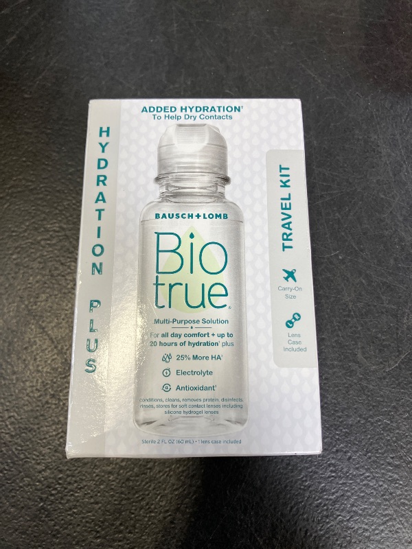 Photo 1 of Biotrue Contact Lens Solution, Multi-Purpose Solution for Soft Contact Lenses, Lens Case Included, 2 FL OZ Travel Size