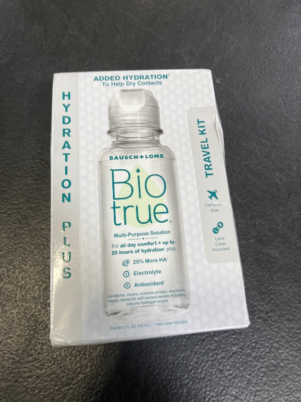 Photo 1 of Biotrue Contact Lens Solution, Multi-Purpose Solution for Soft Contact Lenses, Lens Case Included, 2 FL OZ Travel Size