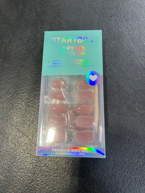 Photo 1 of BTArtbox Press On Nails Short - Taro Nude Squoval Fall Press On Nails with Glue for Women, Opaque Soft Gel Glue On Nails in 15 Sizes - 30 Stick On Nails Kit, Clay Kiss