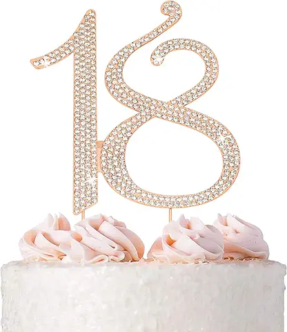 Photo 1 of 18 Cake Topper - Premium Rose Gold Metal - 18th Birthday Party Sparkly Rhinestone Decoration Makes a Great Centerpiece - Now Protected in a Box