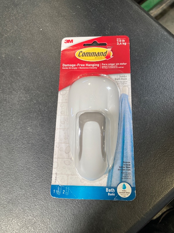 Photo 1 of Command Bathroom Hook with Water-Resistant Strips, 1-Hook, 2-Strips, Organize Damage-Free