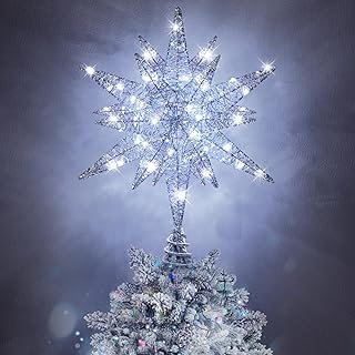 Photo 1 of Luxspire Christmas Tree Topper, 3D Lighted Star Tree Topper with USB Plug-in & Remote Control, 9.6" Christmas Tree Star Lights for Home Holiday Decor, 6H Timer & 8 Lighting Modes, Silver
