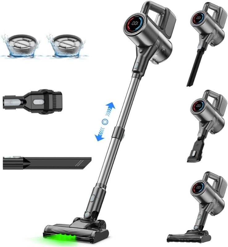 Photo 1 of VersLife Cordless Vacuum Cleaner 500W/40KPA/40Mins, Lightweight Stick Vacuum with LED Display and Green Headlights, 6-Stages Filtration, Self-Standing Vacuum for Home Hard Floor Carpet, Silver
