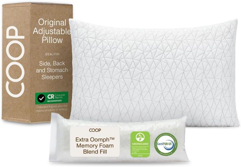 Photo 1 of Coop Home Goods Original Adjustable Pillow, King Size Bed Pillows for Sleeping, Cross Cut Memory Foam Pillows - Medium Firm Back, Stomach and Side Sleeper Pillow, CertiPUR-US/GREENGUARD Gold