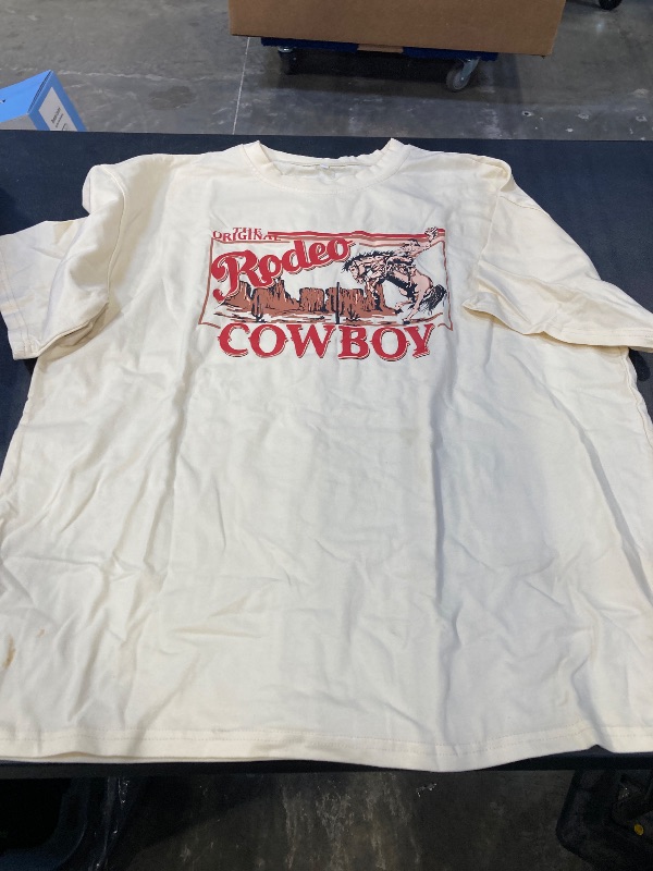 View 2 of Western Shirts for Women Vintage Rodeo Shirts Wild West Cowboy T Shirt Oversized Country Music Short Sleeve Tops Apricot LARGE