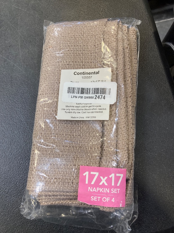 Photo 1 of Elrene Home Fashions Continental Solid Texture Water and Stain Resistant Fabric Dining Napkins, Set of 4, 17"x17", Taupe