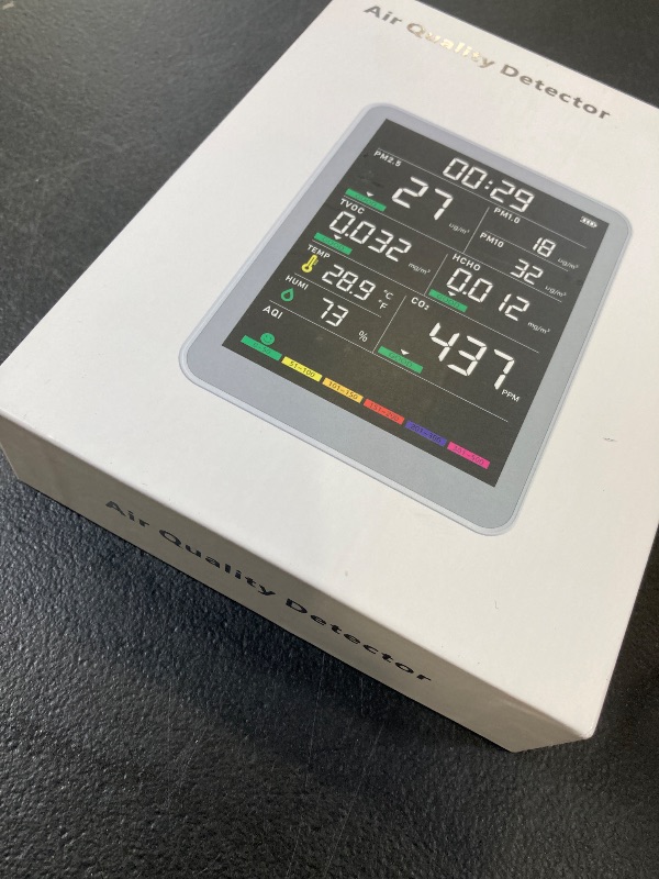 Photo 1 of Professional Indoor Air Quality Monitor with AQI Alerts, Portable Real-Time Detector for Home, Car, Plants & Pet (Concrete Gray)