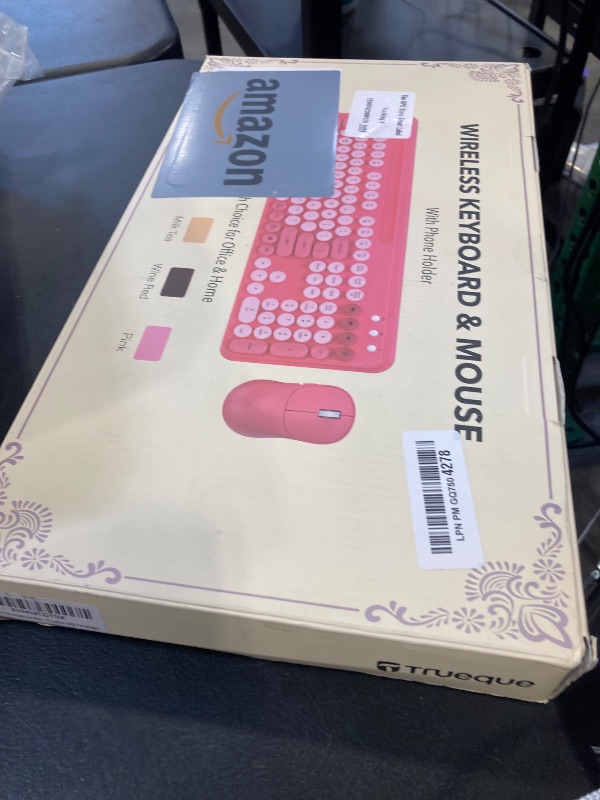 Photo 1 of Wireless Keyboard and Mouse Combo with Retro Round Keycaps, Full-Size Cute Typewriter Keyboard with Large Phone/Tablet Holder, 2.4GHz Cordless for Mac, Windows PC, Laptop, Trueque CK13, Milk Tea Beige