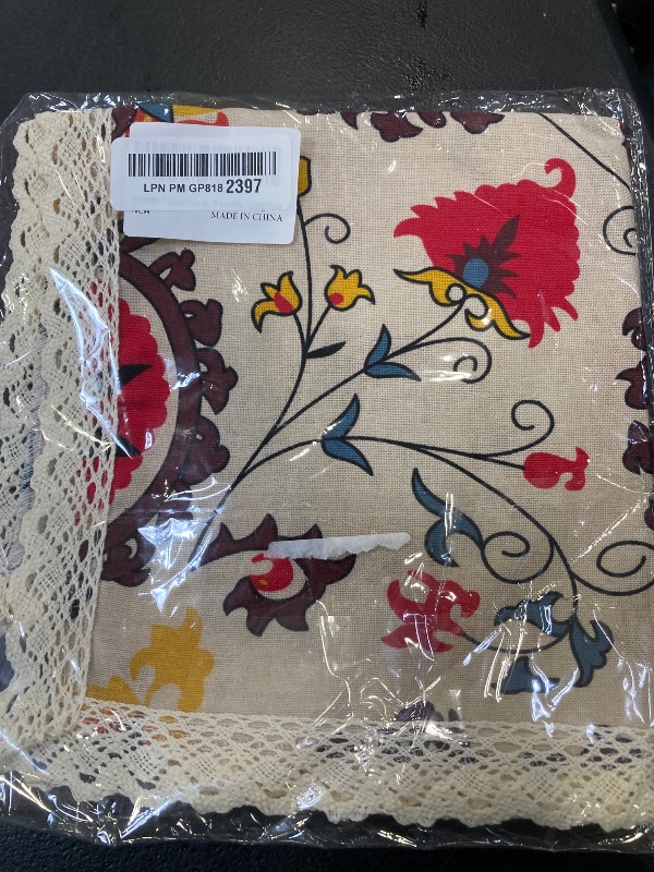 Photo 1 of Aothpher 24x24 Inches Modern Boho Floral Jacquard Washable Small Tablecloths with Lace for Dining Table