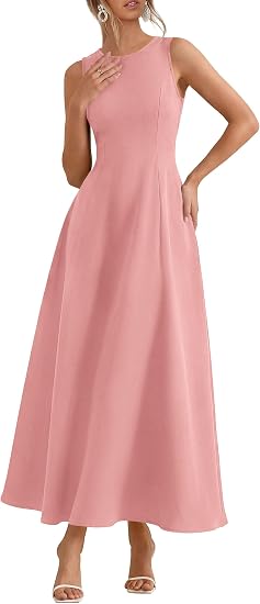 Photo 1 of PRETTYGARDEN Women's Maxi Dress Summer Wedding Guest 2026 Spring A Line Long Tank Flowy Modest Sleeveless Cocktail Dresses medium pink 