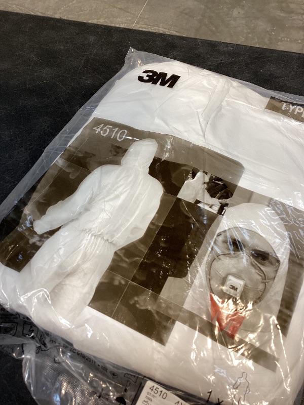 View 2 of 3M Disposable Protective Coverall, Pack of 20 White Coveralls, Hooded with Elastic Cuff, Two-Way Zipper, Antistatic, Painting and Coating, Food Safety, 4XL, 4510-4XL