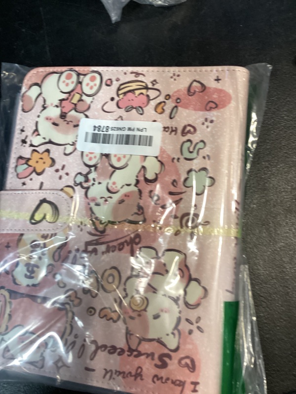 Photo 1 of Reusable Sticker Book Collecting,A5 Binder Album Storage Organizer with Blank Release Paper and Pocket for Adult Kids,Cartoon Leather Binder Cover & Magnetic Buckle Closure(Pink)