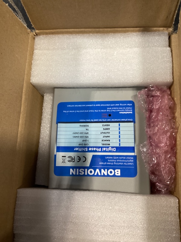 View 3 of Bonvoisin Single to 3 Phase Converter 2HP(1.5kW) Digital Phase Shifter, 7A 220V-240V Input/Output, One Converter for One Motor