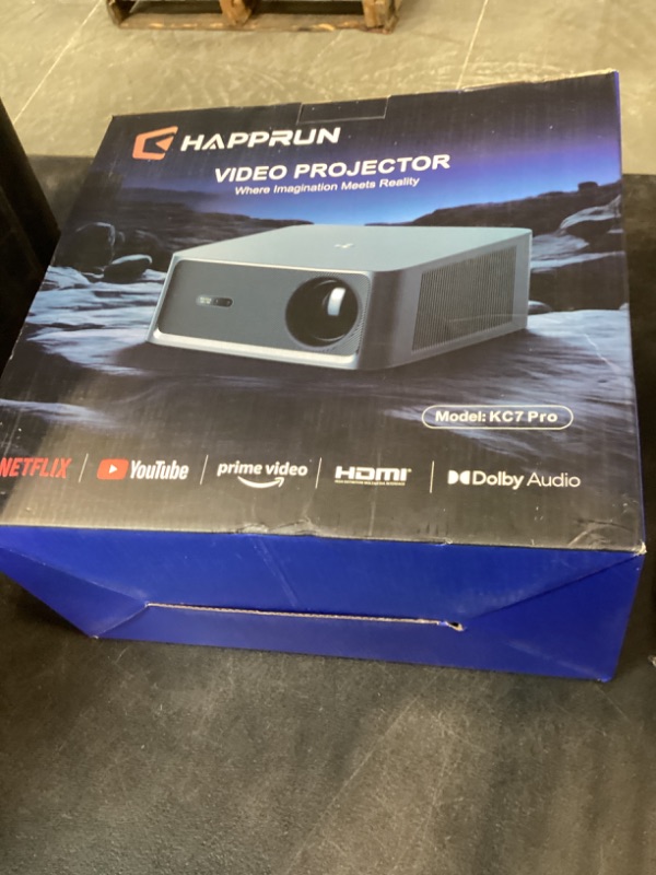 Photo 1 of HAPPRUN 2500 ANSI Lumens Outdoor Projector with Built-in Streaming Apps, 4K Decoding Resolution, Dolby Audio, WiFi 6 and Bluetooth 5.2 for Indoor and Outdoor Home Theater
