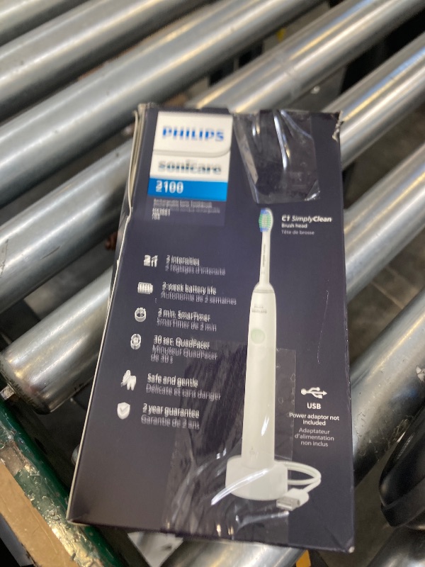Photo 1 of Philips Sonicare 2100 Series Electric Toothbrush - Sonic Toothbrush with Advanced Sonic Technology, Two Intensity Settings, Smartimer & Quadpacer, White, Model HX3661/04