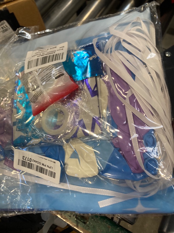 Photo 1 of Snow Balloon Garland Arch Kit Princess Castle Backdrop Blue Purple Snowflake Balloons Garland Kit Winter Wonderland Princess Party Decorations for Girls Birthday Baby Shower Wedding Party Supplies