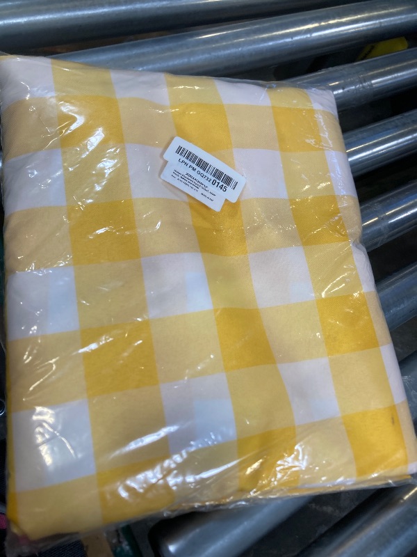 Photo 1 of Hiasan Checkered Round Tablecloth 120 Inch - Waterproof & Wrinkle Resistant Washable Fabric Spring Table Cloth for Dining Room Party Outdoor Picnic, Yellow and White