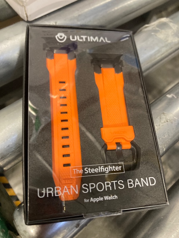 Photo 1 of ULTIMAL Rugged Band for Apple Watch Ultra 3/2/1 49mm, Series 11/10/9/8/7/6/5/4 SE 46mm/45mm/44mm, Waterproof, Soft TPU Strap with Stainless Steel Buckle & Connectors, Sweat-Resistant, Easy to Clean, Fits 155-225mm Wrist (Black/Orange)