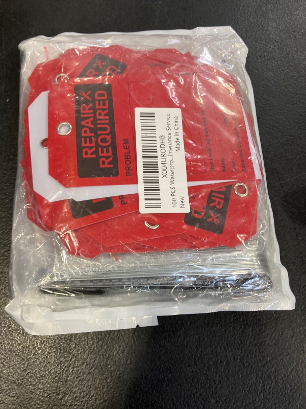 Photo 1 of 100 PCS Plastic Repair Required Tags Waterproof Red Repair Tags with Wire 3x5 Inch Service Tag Maintenance Required Tag with Iron Wire & Pen for Equipment Maintenance Service