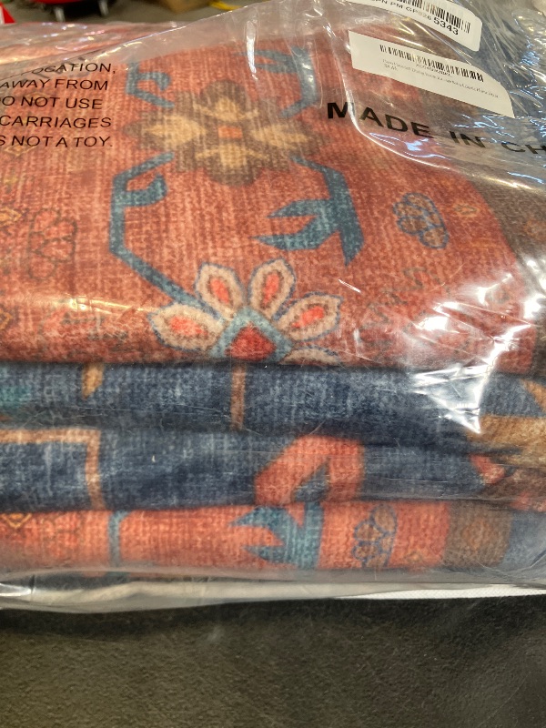 Photo 1 of Hazo Haus 6x9 Dining Room Rugs for Under Table - Washable Area Rug for Living Room, Low Pile Non-Slip Rugs for Bedroom - Navy Blue & Terracotta Vintage Boho Eclectic Home Decor