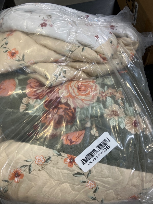 Photo 1 of vctops Boho Patchwork Cotton Quilted Bedspread Quilt Set Queen Size 3 Pieces Soft Reversible Lightweight Coverlet Set Floral Print 1 Quilt and 2 Pillow Shams (Green D,Queen)