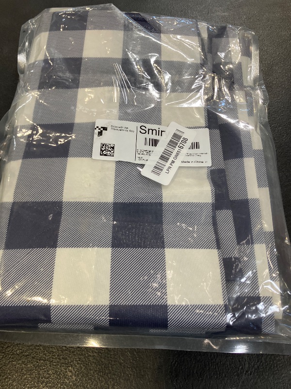 Photo 1 of Smiry Rectangle Picnic Table Cloth, Elastic Waterproof Fitted Vinyl Tablecloths, Flannel Backed Buffalo Plaid Table Covers for Dining, Camping, Outdoor (White and Navy, 30" x 60")