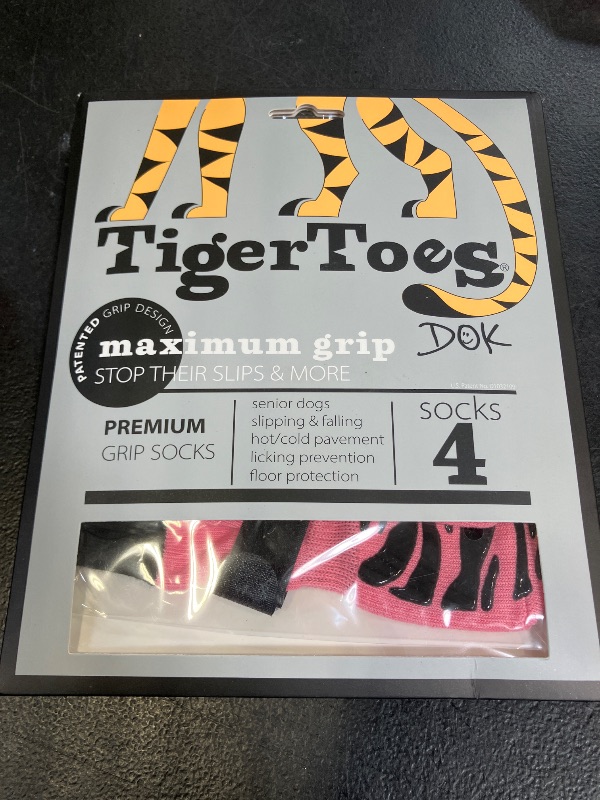 Photo 1 of DOK TigerToes Premium Non-Slip Dog Socks for Hardwood Floors - Extra-Thick Grip that Works Even When Twisted - Prevents Licking, Slipping, and Great for Dog Paw Protection (Sassy Pink, Medium)