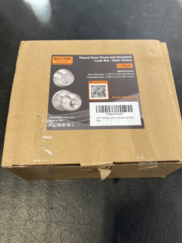 Photo 1 of BESTTEN Keyed Same Exterior Door Knob and Single Cylinder Deadbolt Combo Set, Keyed Alike Entry Door Knobs with Lock and Keys for Entrance and Front Door, Satin Nickel