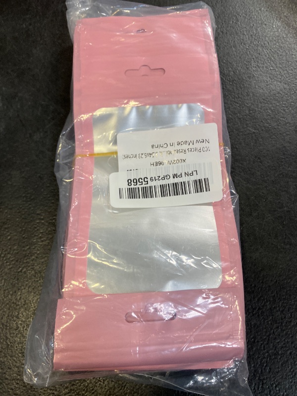 View 2 of 100 PCS Pink Resealable Mylar Bags with Zipper and Frosted Clear Window Packaging Bags Foil Pouch Zipper Bag for Food Self Sealing Storage Supplies 3.54x6.29