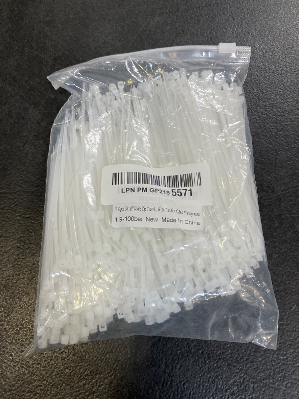 Photo 1 of 1000pcs Small White Zip Ties 4 Inch, Mini Cable Ties Tiny Zipties 4 In Micro Self Locking Plastic Clear Tie Wraps Thin Wire Ties for Cable Management