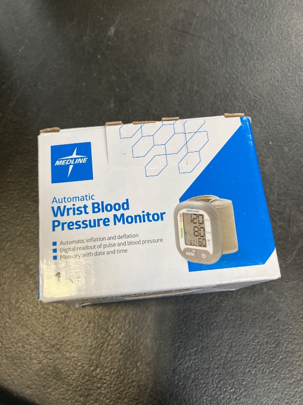 Photo 1 of Medline Digital Wrist Blood Pressure Monitor, Wearable, Digital LCD Display, Stores Up To 60 Readings, Batteries Included