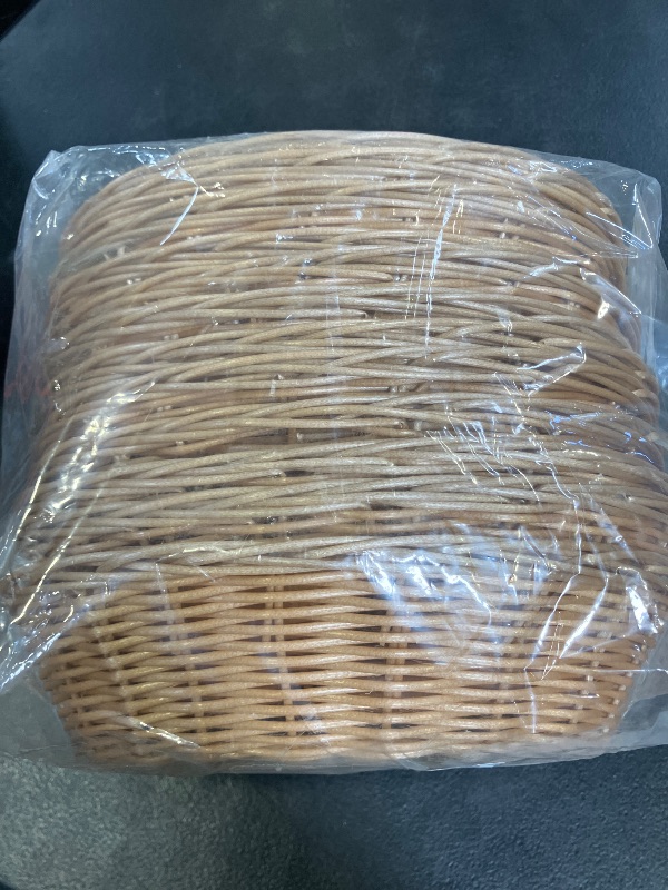 Photo 1 of Yimerlen 12 Pcs Oval Small Plastic Bread Basket, Wicker Basket for Serving 2.36x9x6.4 Inch Woven Food Storage Basket, Fruit Basket, Gift Basket (Comes with Food Blotting Sheets) Brown