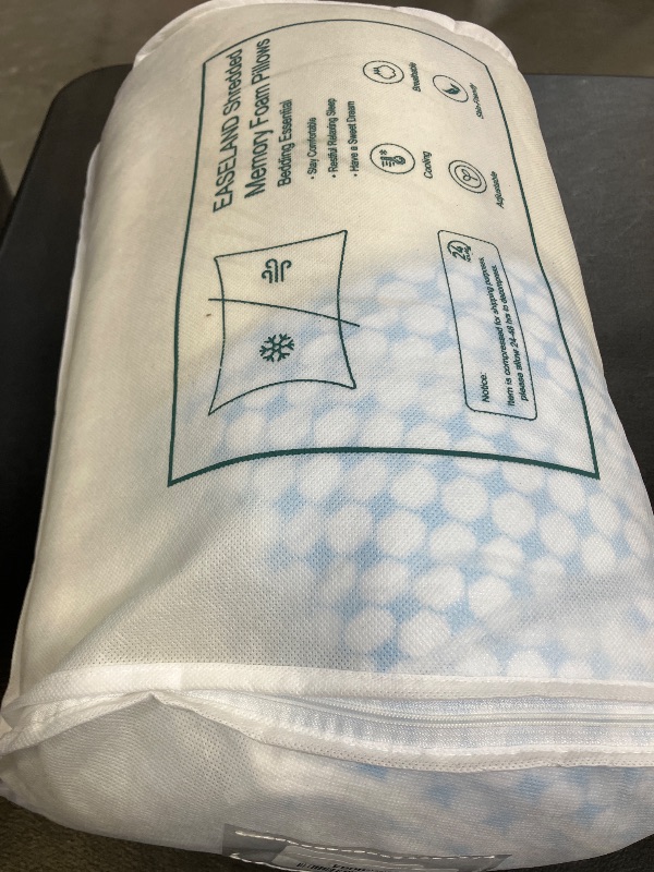 Photo 1 of EASELAND Firm Pillows Shredded Memory Foam with Adjustable Fill - Queen Size Set of 2, Removable Cooling Cover for Hot Sleepers, Cool Bed Pillow for Side Back Stomach Sleepers