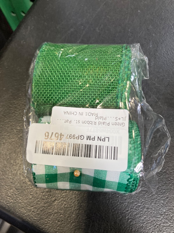 Photo 1 of Green and White Gingham Ribbon Green Burlap Wired Ribbon 2 Rolls 2.5 Inch Solid and Buffalo Plaid Ribbons for Gift Wrapping DIY Crafts Garlands Wreaths Bow Making Holiday Home Decor Party Supply