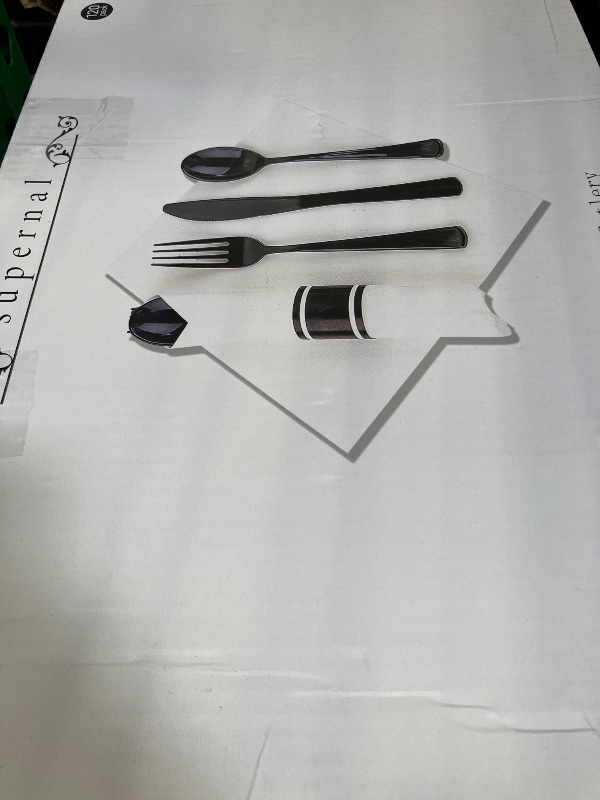 Photo 1 of Supernal 120 Pack Black Plastic Silverware,Rolled Silverware Disposable,Pre Wrapped Cutlery Set with Napkin,Plastic Utensils Heavy Duty, Rolled Black Cutlery