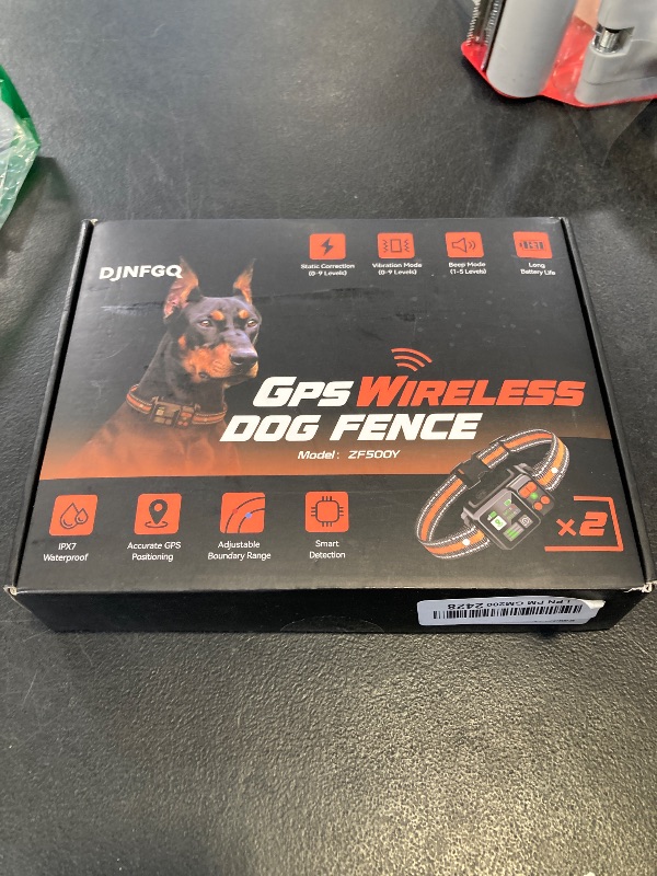 Photo 1 of DJNFGQ GPS Wireless Dog Fence System, Electric Dog Fence Using GPS Electric Satellite Technology, IPX7 Waterproof Rechargeable Design, GPS Dog Collar Has 2 Modes Circular and Free-Form Fence(2pcs)