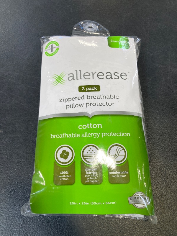 Photo 1 of AllerEase 100% Breathable Cotton Pillow Protector for Sleeping, Standard 26" x 20" - 2 Pack