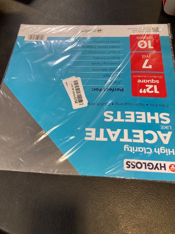 Photo 1 of Hygloss 12" x 12" Acetate Paper - 7 Mil Clear Acetate Sheets for Crafts Projects, Cricut Stencil Sheets, Classroom Stencil Sheets, Reusable Transparent Clear Plastic Sheet (Not for Printers) 10 Pack