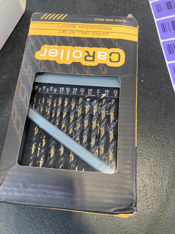 Photo 1 of CaRoller 29Pcs Drill Bit Set, 135 Degree Tip High Speed Steel with Black and Gold Finish, Stainless Steel, Plastic and Wood with Metal Indexed Storage Case 1/16"-1/2" (29pcs Black and Gold)