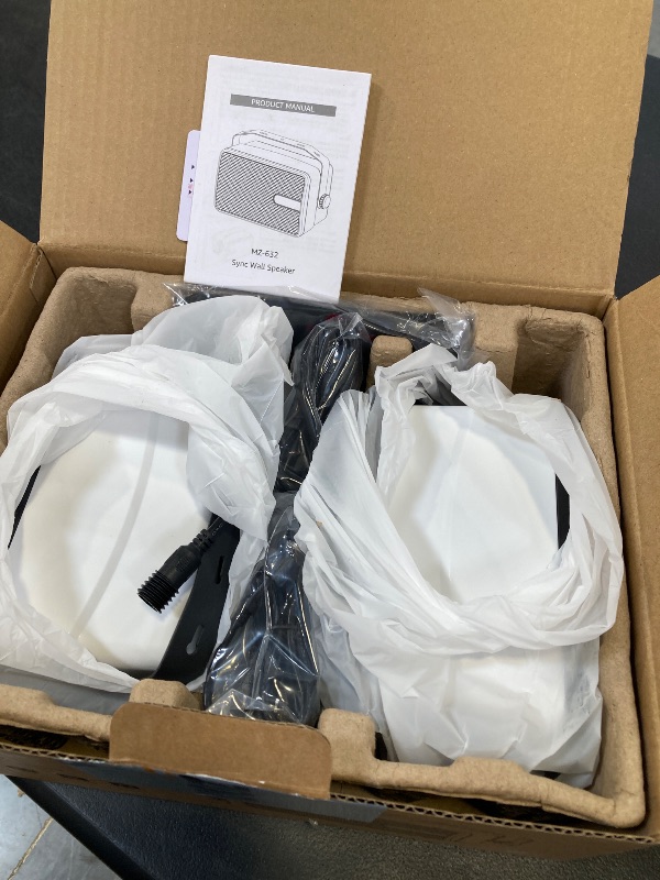 Photo 1 of Plyee Audio 250W Outdoor Bluetooth Speakers, Wireless Sync Between Speakers, Powerful Bass, Wall Mount for Patio, Porch, Gazebo, Garage, 2-Pack, White(MZ-632)