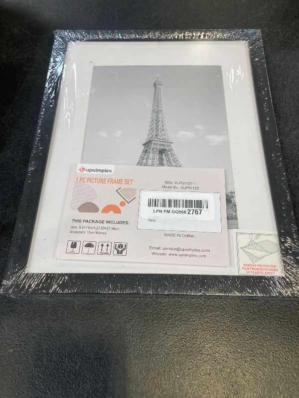 Photo 1 of upsimples 8.5 By 11 Picture Frame, Display Pictures 6x8 with Mat or 8.5 x 11 Without, Wall Hanging Photo Frames, Black, 1 Pack